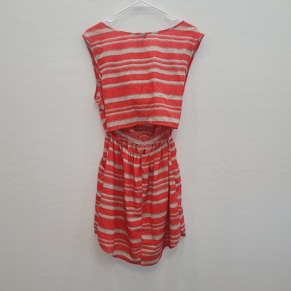 Love Ari Red & Tan Striped Draped Neck Mini Dress Women's Size Large - Picture 4 of 14